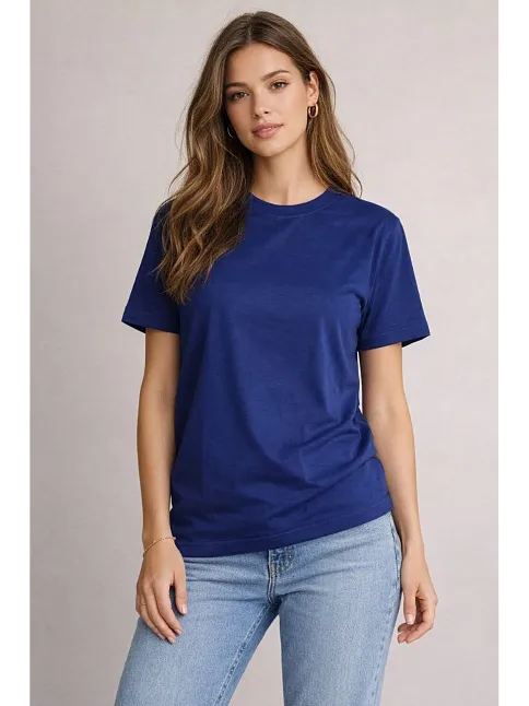 Osy Modal Yumuşak Dokulu Kumaş Kadın Bisiklet Yaka T-shirt - Lacivert
