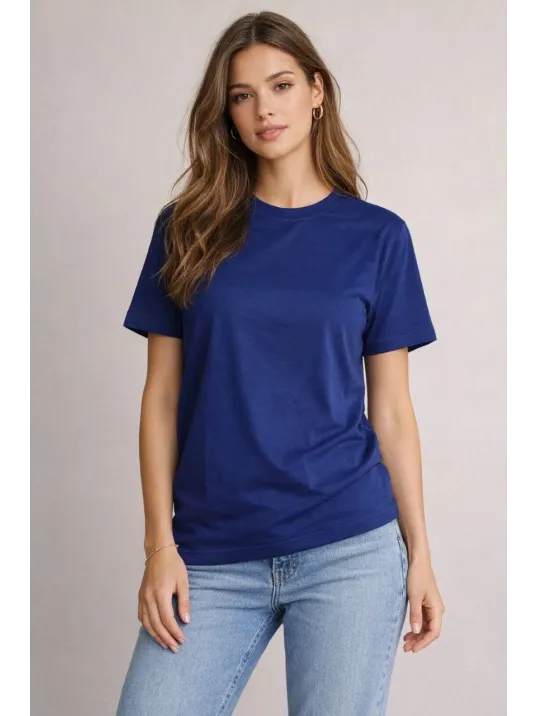 Osy Modal Yumuşak Dokulu Kumaş Kadın Bisiklet Yaka T-shirt - Lacivert