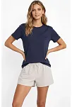 Osy Modal Yumuşak Dokulu Kumaş Kadın Bisiklet Yaka T-shirt - İndigo