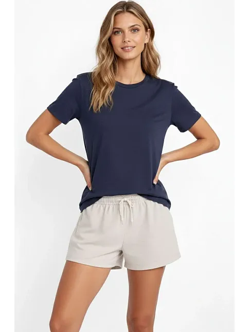 Osy Modal Yumuşak Dokulu Kumaş Kadın Bisiklet Yaka T-shirt - İndigo