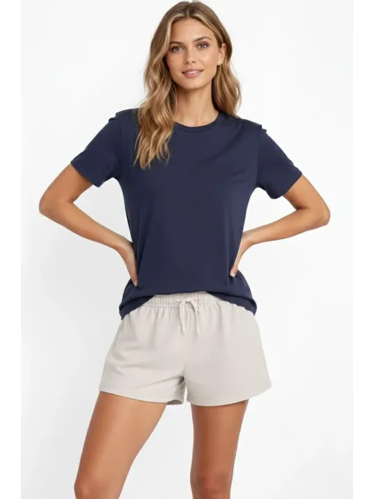 Osy Modal Yumuşak Dokulu Kumaş Kadın Bisiklet Yaka T-shirt - İndigo Osy Modal Yumuşak Dokulu Kumaş Kadın Bisiklet Yaka T-shirt - İndigo