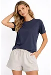 Osy Modal Yumuşak Dokulu Kumaş Kadın Bisiklet Yaka T-shirt - İndigo