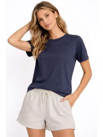 Osy Modal Yumuşak Dokulu Kumaş Kadın Bisiklet Yaka T-shirt - İndigo
