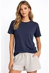 Osy Modal Yumuşak Dokulu Kumaş Kadın Bisiklet Yaka T-shirt - İndigo