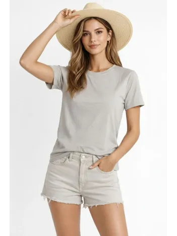 Osy Modal Yumuşak Dokulu Kumaş Kadın Bisiklet Yaka T-shirt - Gri