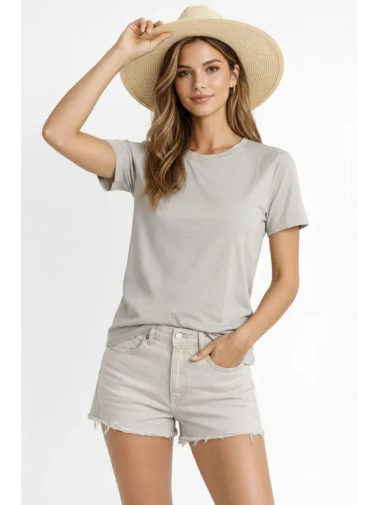 Osy Modal Yumuşak Dokulu Kumaş Kadın Bisiklet Yaka T-shirt - Gri Osy Modal Yumuşak Dokulu Kumaş Kadın Bisiklet Yaka T-shirt - Gri