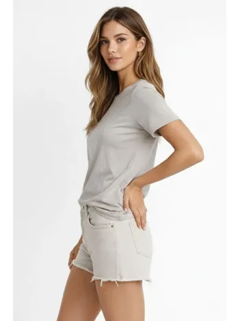 Osy Modal Yumuşak Dokulu Kumaş Kadın Bisiklet Yaka T-shirt - Gri