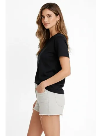 Osy Modal Yumuşak Dokulu Kumaş Kadın Bisiklet Yaka T-shirt - Siyah