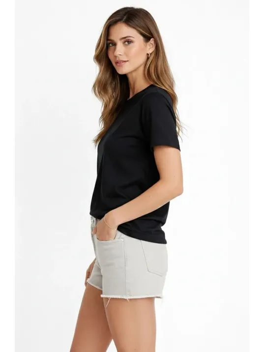 Osy Modal Yumuşak Dokulu Kumaş Kadın Bisiklet Yaka T-shirt - Siyah