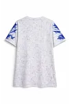Erkek Asit Yıkamalı Oversize Tişört Mavi Kelebek Baskılı Dijital Print Bisiklet Yaka Streetwear T-shirt - Beyaz