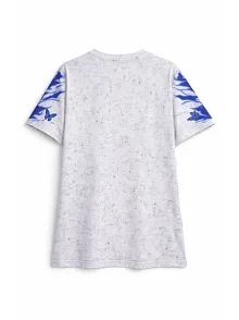 Erkek Asit Yıkamalı Oversize Tişört Mavi Kelebek Baskılı Dijital Print Bisiklet Yaka Streetwear T-shirt - Beyaz