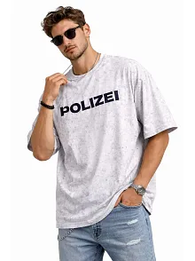 Erkek Asit Yıkamalı Oversize Tişört Ön Ve Arkası Baskılı %100 Pamuk Street Style T-shirt - Beyaz