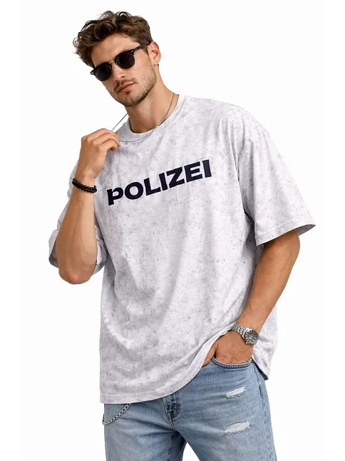Erkek Asit Yıkamalı Oversize Tişört Ön Ve Arkası Baskılı %100 Pamuk Street Style T-shirt - Beyaz