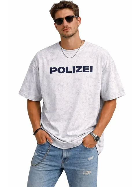Erkek Asit Yıkamalı Oversize Tişört Ön Ve Arkası Baskılı %100 Pamuk Street Style T-shirt - Beyaz