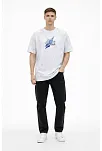 Erkek Asit Yıkamalı Oversize Tişört Future Worlds Baskılı Bisiklet Yaka Kısa Kollu Streetwear %100 Pamuk Street Style T-shirt - Beyaz