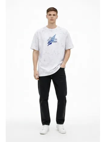 Erkek Asit Yıkamalı Oversize Tişört Future Worlds Baskılı Bisiklet Yaka Kısa Kollu Streetwear %100 Pamuk Street Style T-shirt - Beyaz