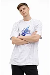 Erkek Asit Yıkamalı Oversize Tişört Future Worlds Baskılı Bisiklet Yaka Kısa Kollu Streetwear %100 Pamuk Street Style T-shirt - Beyaz