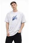 Erkek Asit Yıkamalı Oversize Tişört Future Worlds Baskılı Bisiklet Yaka Kısa Kollu Streetwear %100 Pamuk Street Style T-shirt - Beyaz
