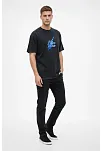 Erkek Asit Yıkamalı Oversize Tişört Future Worlds Baskılı Bisiklet Yaka Kısa Kollu Streetwear %100 Pamuk Street Style T-shirt - Siyah