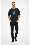 Erkek Asit Yıkamalı Oversize Tişört Future Worlds Baskılı Bisiklet Yaka Kısa Kollu Streetwear %100 Pamuk Street Style T-shirt - Siyah