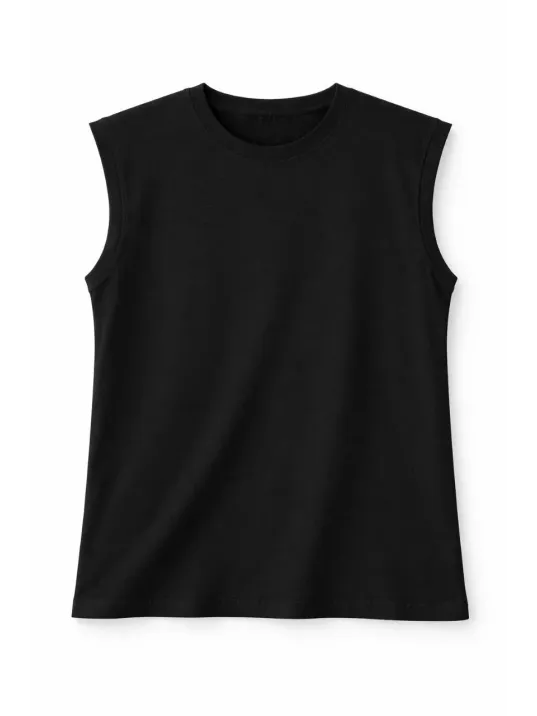 Oversize Kadın Atlet Salaş Kalıp Bisiklet Yaka Basic Yazlık Spor Bluz - Siyah