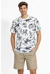 Erkek Beyaz Dinozor Desenli Tişört – Regular Fit, Bisiklet Yaka, Dijital Baskılı Pamuklu T-shirt - Beyaz