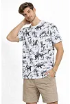 Erkek Beyaz Dinozor Desenli Tişört – Regular Fit, Bisiklet Yaka, Dijital Baskılı Pamuklu T-shirt - Beyaz