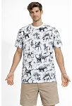 Erkek Beyaz Dinozor Desenli Tişört – Regular Fit, Bisiklet Yaka, Dijital Baskılı Pamuklu T-shirt - Beyaz