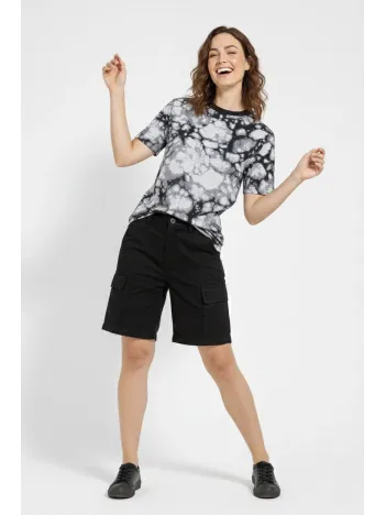 Kadın Siyah Gri Taş Desenli Tişört – Regular Kalıp, Bisiklet Yaka, Dijital Baskılı Modern Tasarım T-shirt - Siyah