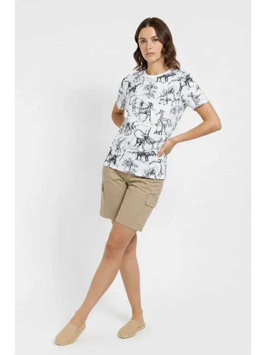 Kadın Beyaz Dinozor Desenli Tişört – Regular Kalıp, Bisiklet Yaka, Dijital Baskılı Pamuklu T-shirt - Beyaz Kadın Beyaz Dinozor Desenli Tişört – Regular Kalıp, Bisiklet Yaka, Dijital Baskılı Pamuklu T-shirt - Beyaz