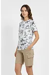 Kadın Beyaz Dinozor Desenli Tişört – Regular Kalıp, Bisiklet Yaka, Dijital Baskılı Pamuklu T-shirt - Beyaz