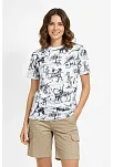 Kadın Beyaz Dinozor Desenli Tişört – Regular Kalıp, Bisiklet Yaka, Dijital Baskılı Pamuklu T-shirt - Beyaz
