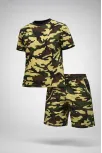 Erkek Kamuflaj Desenli Tişört Şort Takım – Regular Fit Günlük Spor 2’li Yazlık Kombin - Kamuflaj