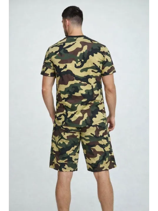 Erkek Kamuflaj Desenli Tişört Şort Takım – Regular Fit Günlük Spor 2’li Yazlık Kombin - Kamuflaj