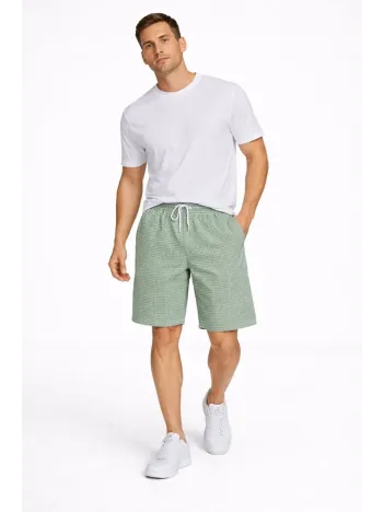 Erkek Pötikareli Şort – Beli Lastikli Bağcıklı, Cepli, Rahat Kesim Günlük Yazlık Şort - Mint Yeşili