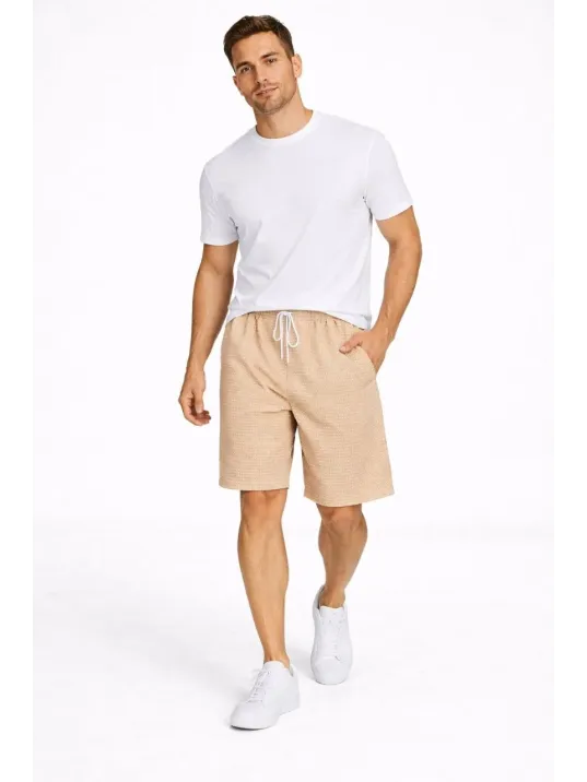 Erkek Pötikareli Şort – Beli Lastikli Bağcıklı, Cepli, Rahat Kesim Günlük Yazlık Şort - Bej Erkek Pötikareli Şort – Beli Lastikli Bağcıklı, Cepli, Rahat Kesim Günlük Yazlık Şort - Bej