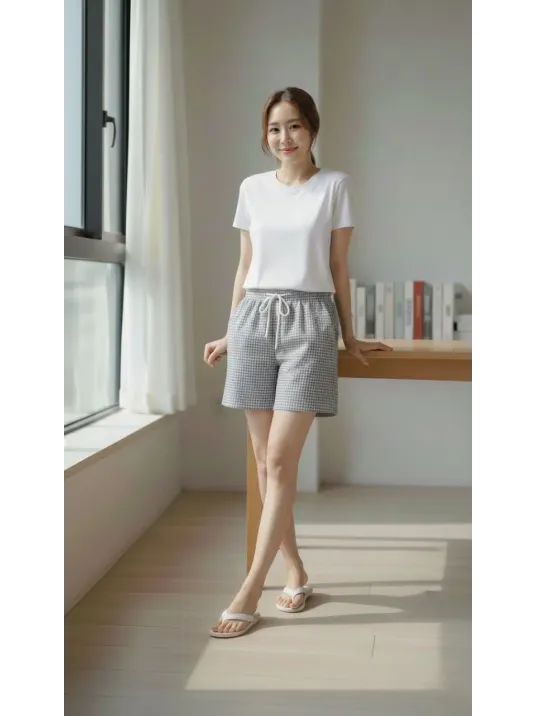 Kadın Pötikareli Şort – Beli Lastikli Bağcıklı, Cepli, Rahat Kesim Günlük Yazlık Şort - Füme Kadın Pötikareli Şort – Beli Lastikli Bağcıklı, Cepli, Rahat Kesim Günlük Yazlık Şort - Füme