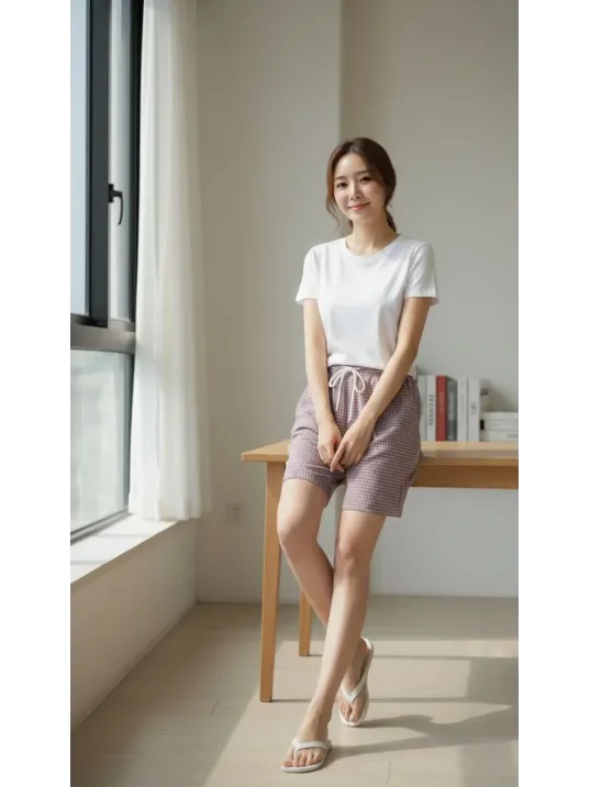 Kadın Pötikareli Şort – Beli Lastikli Bağcıklı, Cepli, Rahat Kesim Günlük Yazlık Şort - Gül Kurusu