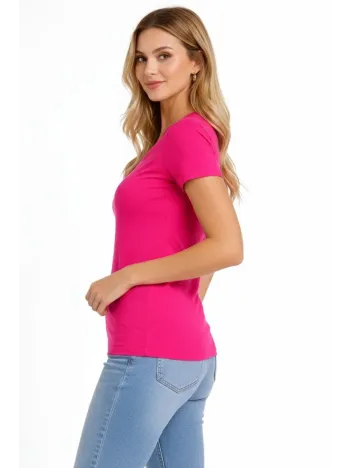 Kadın T-shirt V Yaka Slim Fit Likralı Tişört Günlük Basic Body - Pembe