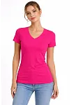Kadın T-shirt V Yaka Slim Fit Likralı Tişört Günlük Basic Body - Pembe