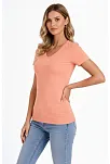Kadın T-shirt V Yaka Slim Fit Likralı Tişört Günlük Basic Body - Toz Pembe