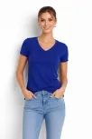 Kadın T-shirt V Yaka Slim Fit Likralı Tişört Günlük Basic Body - İndigo