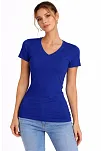 Kadın T-shirt V Yaka Slim Fit Likralı Tişört Günlük Basic Body - İndigo