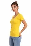 Kadın T-shirt V Yaka Slim Fit Likralı Tişört Günlük Basic Body - Sarı