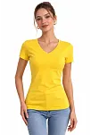 Kadın T-shirt V Yaka Slim Fit Likralı Tişört Günlük Basic Body - Sarı