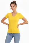 Kadın T-shirt V Yaka Slim Fit Likralı Tişört Günlük Basic Body - Sarı