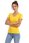 Kadın T-shirt V Yaka Slim Fit Likralı Tişört Günlük Basic Body - Sarı