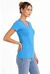 Kadın T-shirt V Yaka Slim Fit Likralı Tişört Günlük Basic Body - Açık Mavi