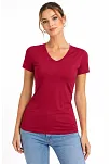Kadın T-shirt V Yaka Slim Fit Likralı Tişört Günlük Basic Body - Bordo