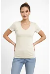 Kadın T-shirt V Yaka Slim Fit Likralı Tişört Günlük Basic Body - Taş